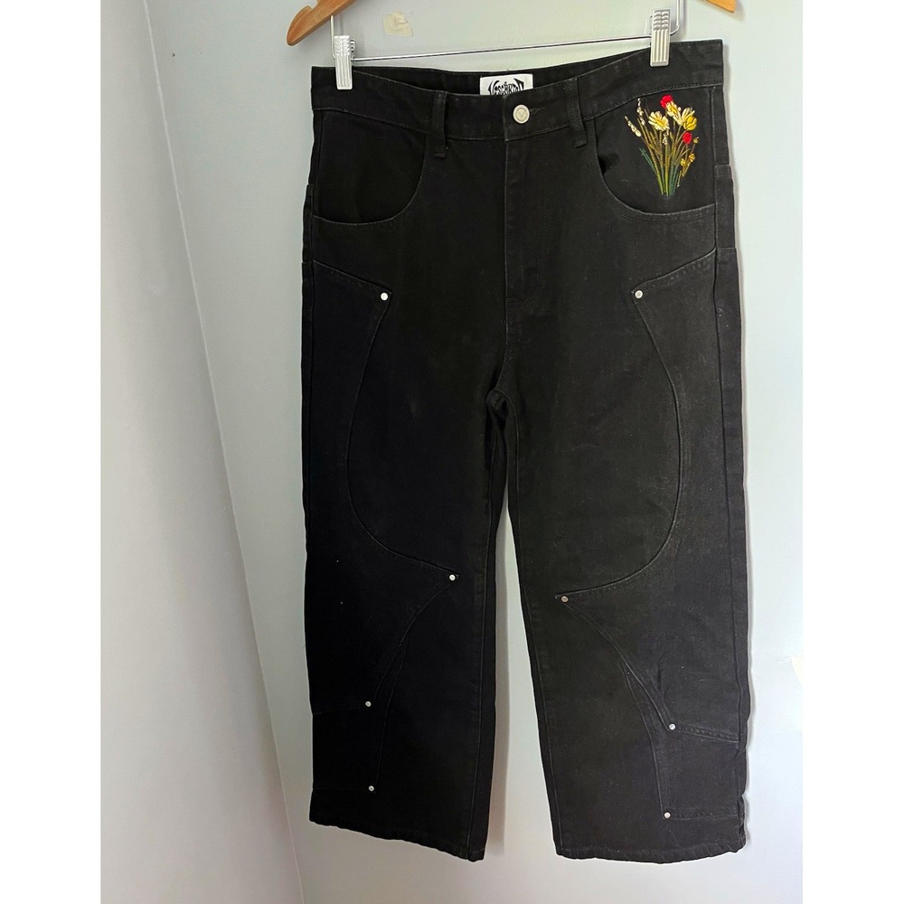 Vescartes Women's Black Dark Wash Denim Ankle Jeans Embroidered 5-Pocket